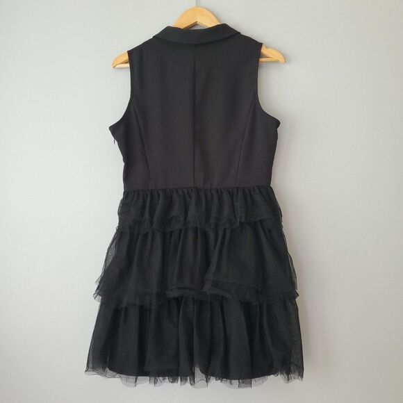 TCEC Black Sleeveless V Neck Layered Tulle Mini Dress Womens Large - Picture 5 of 8